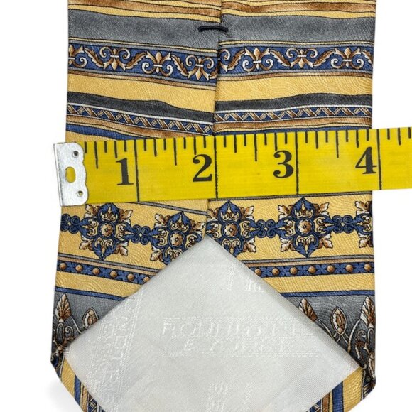 Roundtree & Yorke Silk Tie Baroque Gold Blue Ornate Handmade - Picture 5 of 6